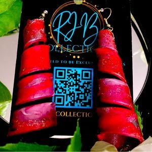 Handmade Red Dangle Long Spiral Earrings